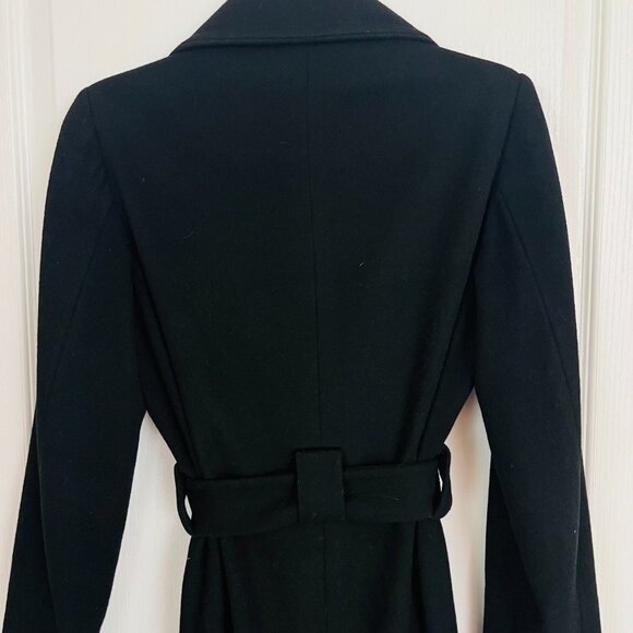 Daniel Hechter Paris Black Wool Blend Double Breasted Trench Coat Tie Waist Belt - Picture 5 of 10